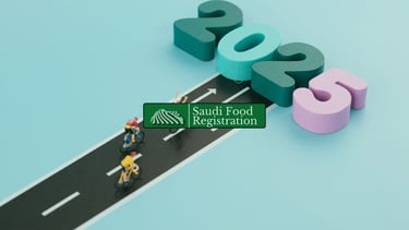 Saudi Food Registration Logo with road to 2025 trends background