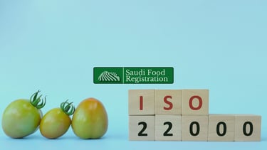 Saudi Food Registration Logo with ISO 22000 background 