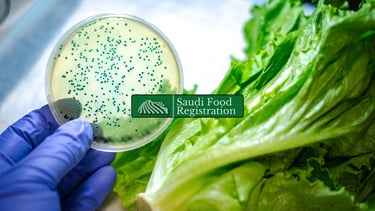 SFDA lab testing food contamination with bacteria culture plate for product recall in Saudi Arabia.