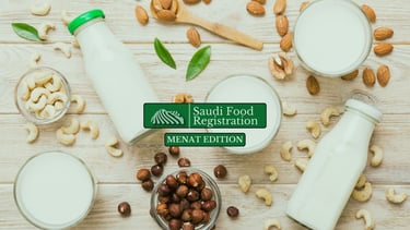 Saudi Food Registration Logo & Menat Edition with milk and protein food-based and milk background