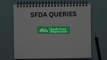 Open notebook labeled “SFDA Queries” with space for regulatory notes, representing SFDA clarification review.