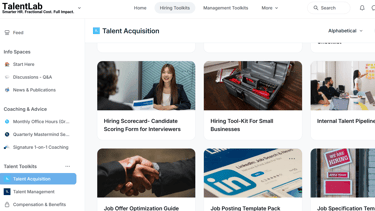 Screenshot of TalentLab's "playbook & Toolkits" section
