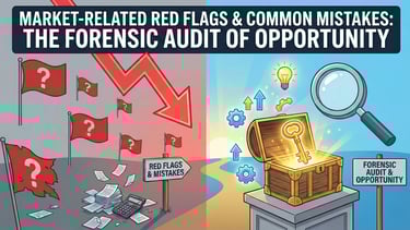 Split-screen graphic titled Market-Related Red Flags and Common Mistakes contrasting business risks 