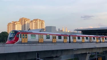 Modern light rail train representing RTS Link between Johor Bahru and Singapore