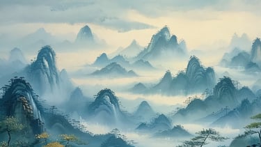 a mountain scene with a mountain range in the background