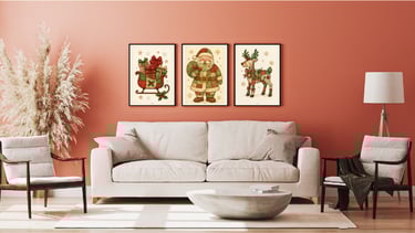 Décoration murale avec des posters de la serié Noël Vintage 