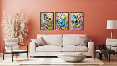 Décoration murale avec des posters de la série Papillons de Lumière Danabelle B Créations