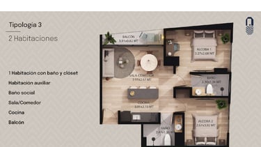 Pinares garden Pereira tipología 3 de 2 habitaciones