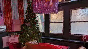 holiday decorations inside a bar