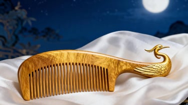 King Fly handcrafted wooden comb with golden crane inlay.