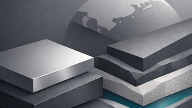 Abstract 3D illustration of geometric layers and architectural textures representing global infrastructure.