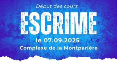 a blue and white poster with the words escrimee