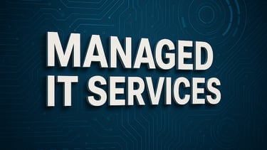 A blue and white Image with the words Managed IT Services