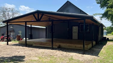 Black Patio with Wood Deck