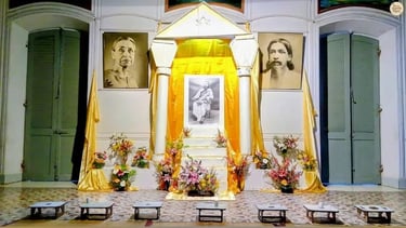 Portraits of Aurobindo and The Mother at Sri Aurobindo Ashram.