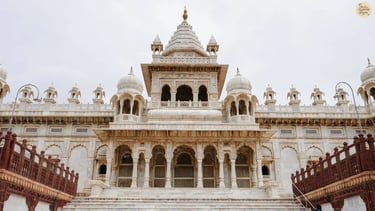 Grand & majestic Jaswant Thada Jodhpur, often called the Taj Mahal of Marwar, built in white marble with intricate carvings.
