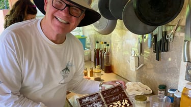 A Chocolate Master Class participant showing off his chocolate bars