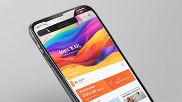 A sleek mobile phone displaying a vibrant personal brand website