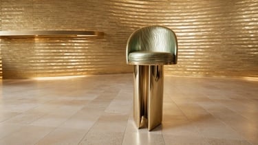 bespoke chair Celestia Throne chair design in metallic tones, blending art and architecture