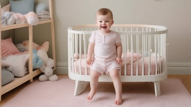 A happy parent holding a baby in a bright, modern room.