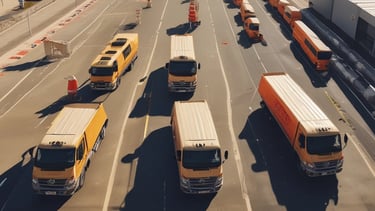 A white car with a driving school sign on top is driving through a wet street. Debris and puddles are scattered across the road. People are walking on the sidewalk, wearing jackets, suggesting cold or rainy weather. Benches and street lamps line the road, with a gazebo-like structure visible in the background.