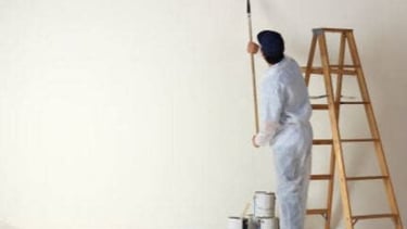un pintor pinta una pared blanca