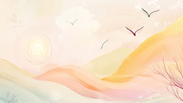 serene pastel landscape with birds