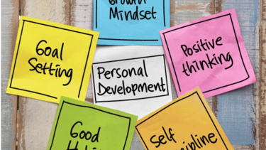 Post-it notes with personal development & leadership concepts incl. goal setting, growth mindset...