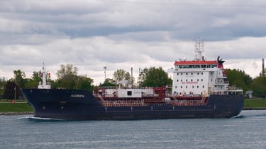 Tanker ship Algoberta viewed from the front left side.