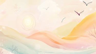 serene pastel landscape with birds
