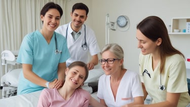 A vibrant red card with the word 'HEALTH' prominently displayed in black text, accompanied by smaller text indicating the number 09 (77) and phrases such as '77 HUMAN NEEDS' and '(physical)' at the top. The background consists of intersecting areas of blue and gray-green color.