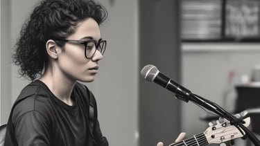 A vibrant classroom setting with students engaged in songwriting.
