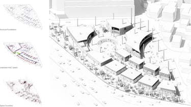 An axonometric drawing of a building