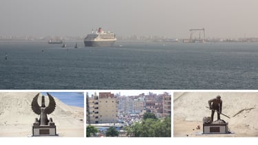 Vista do navio de cruzeiro no Canal de Suez