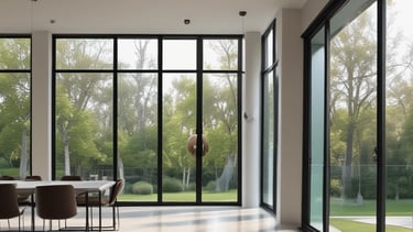 Sleek winter garden with spotless glass panels reflecting soft ambient light