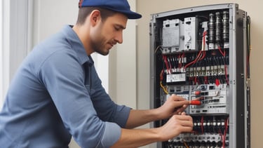An electrician installing wiring in a home.