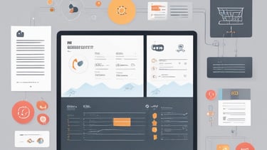 Illustration of a sleek CRM dashboard with connected workflows