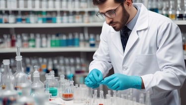 Technician analyzing chemical samples in a bright laboratory