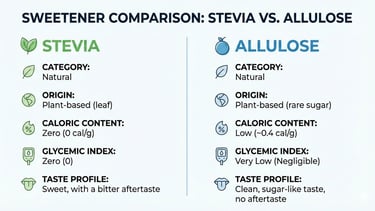 Comparison table between Stevia and Allulose