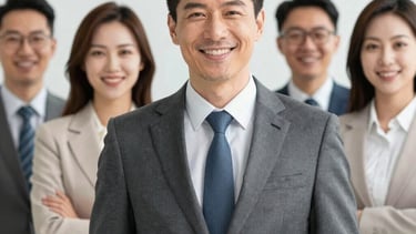 A calm, focused leader meditating in a modern office space
