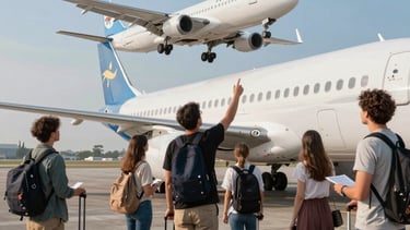 Scenic tourism destination featuring happy travelers