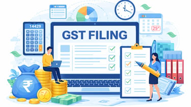 "GST filing services illustration showing online return filing"
