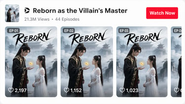 Fantasy AI series 'Reborn as the Villain's Master': 21.3M views, verified platform stats.