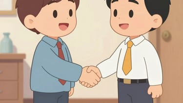 A vibrant photo of a brand manager shaking hands with a smiling influencer.