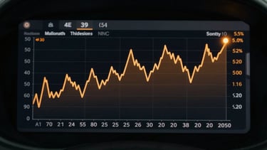 Dark dashboard UI panel showing an amber line sparkline chart tracking price movement over 90 days, x-axis dates, y-axis dollar values, current price highlighted with a bright amber dot, muted neutral grid lines on near-black background