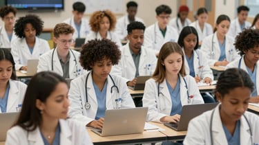A mentor and mentee discussing coursework in a bright, welcoming study space