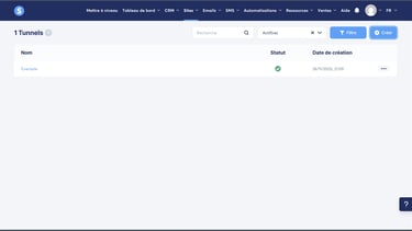 Page de gestion des tunnels