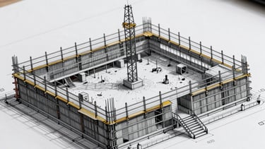 A dynamic construction site with workers and machinery in action during sunset.