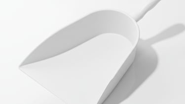 Flat white scoop top view. Wide loading mouth for bulk materials.