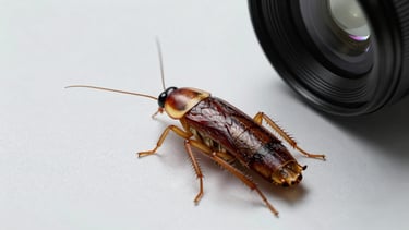 Macro shot of a German cockroach on a clean surface, clinical lighting, high detail.